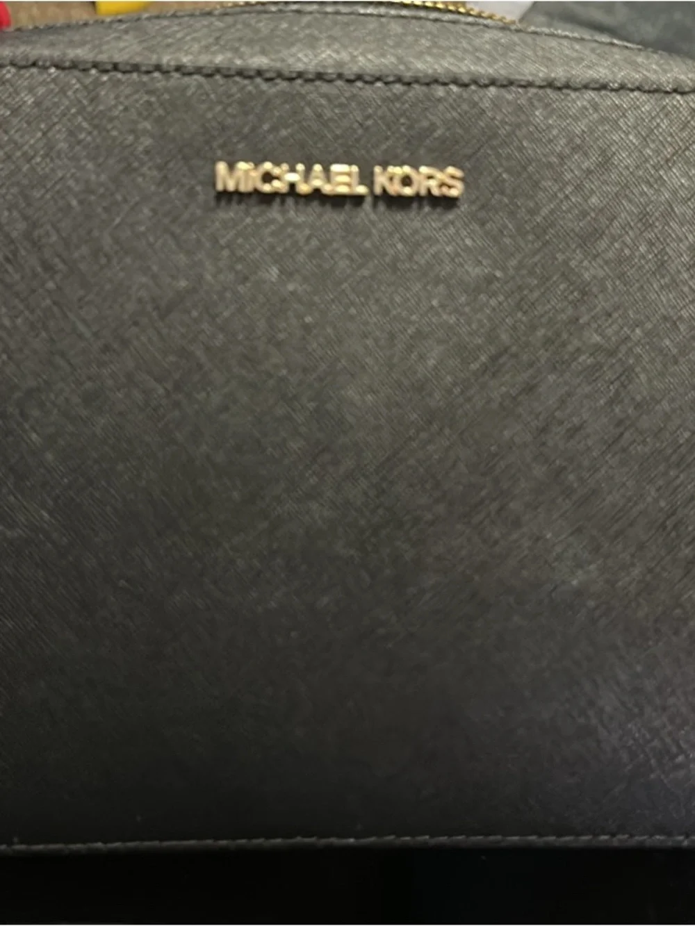Michael Kors Black Leather Wristlet with Gold Chain Strap